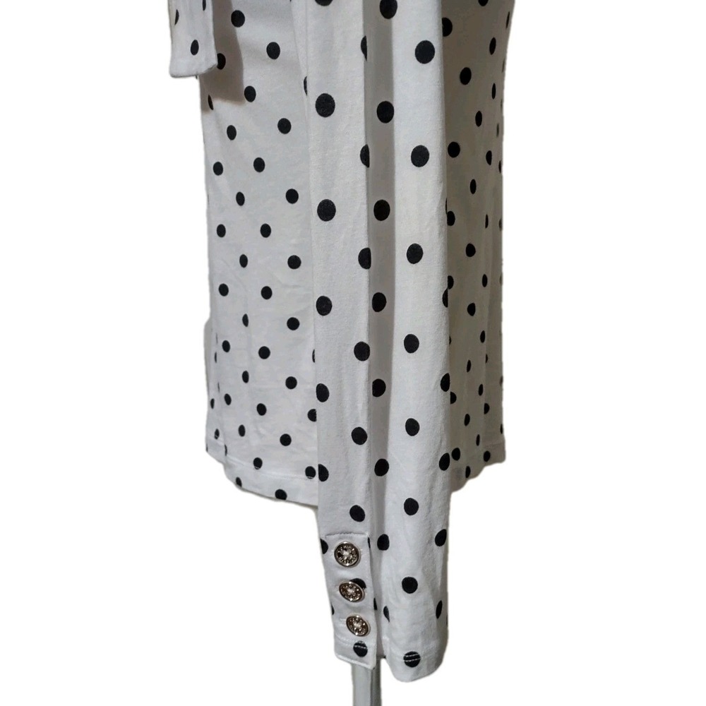Tommy Hilfiger Top Size M Women's Polka Dot White Black Bow Neck Retro Blouse‎ - Picture 12 of 13